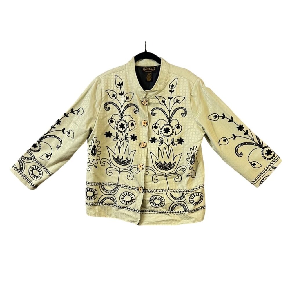 Alex kim jacket embroidered button closure size petite small pale lime green tri